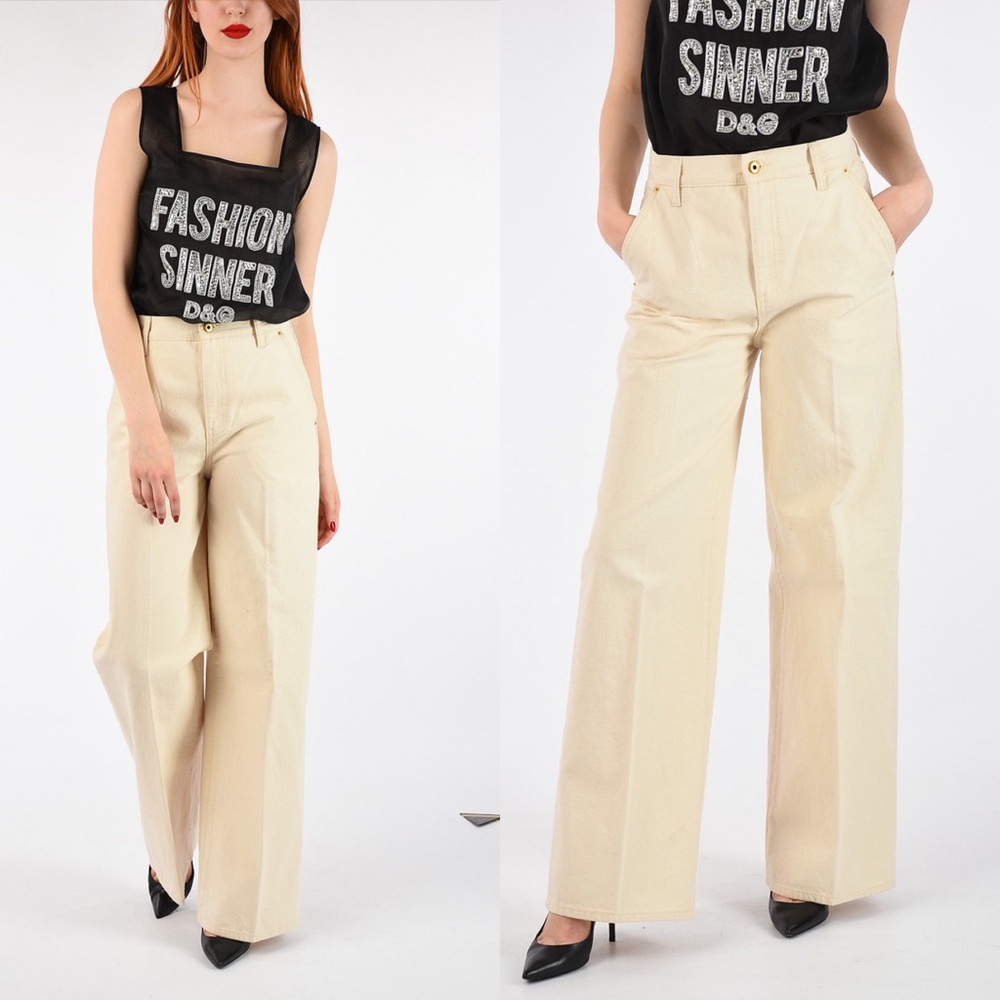 TORY BURCH CAROLINE WIDE LEG CREAM JEANS